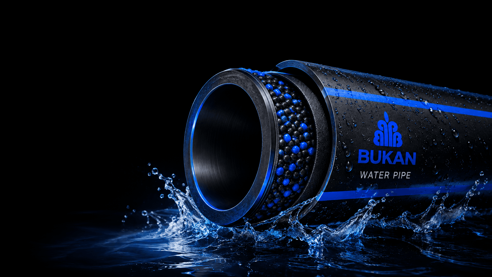HDPE water pipe with blue stripe in a water transfer environment