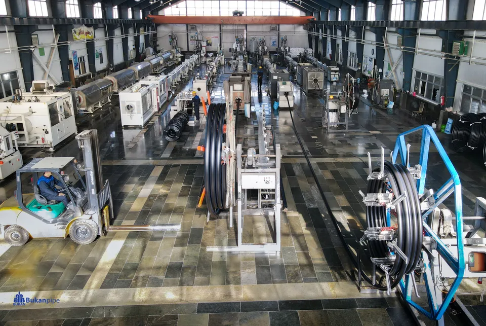 HDPE pipe production area inside the Bukan Pipe factory