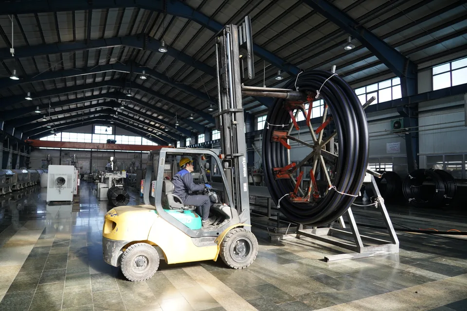 HDPE pipe production area inside the Bukan Pipe factory