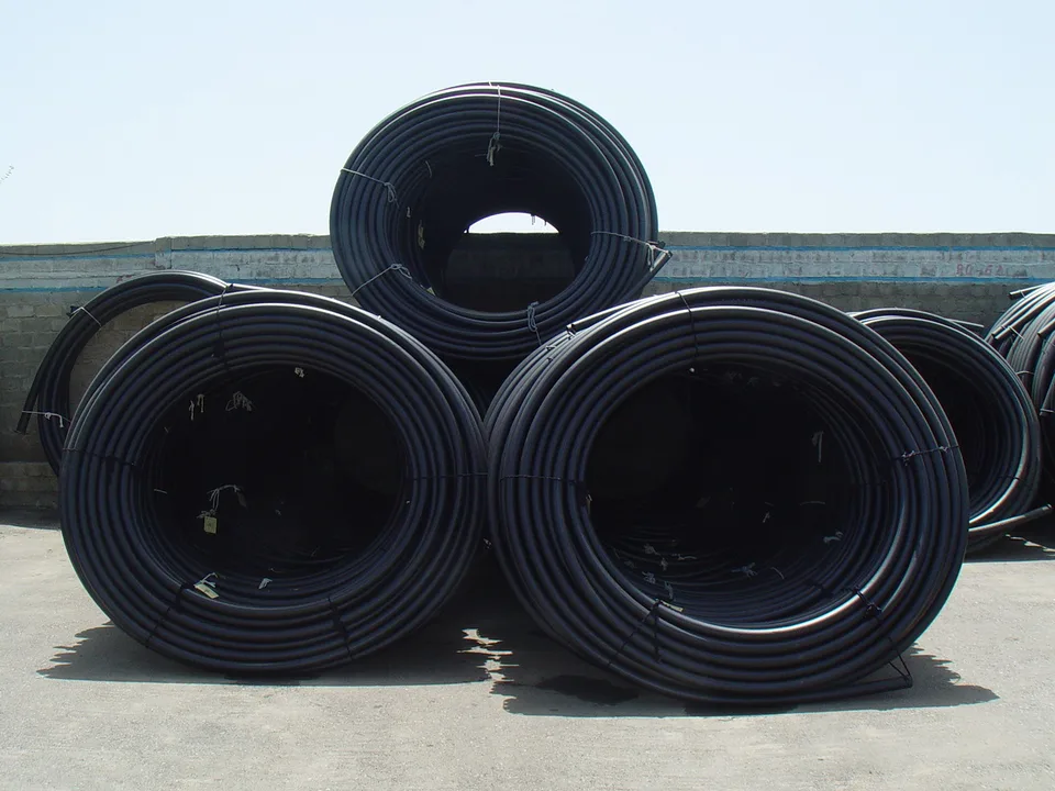 Coiled HDPE pipe products at the Bukan Pipe factory