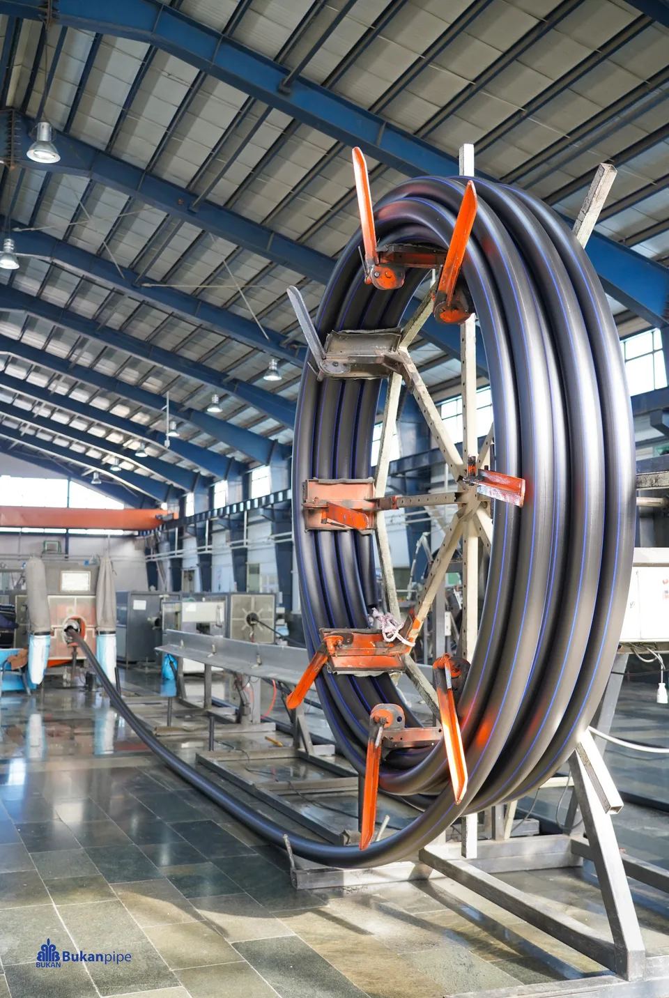 Part of the HDPE pipe production output at Bukan Pipe