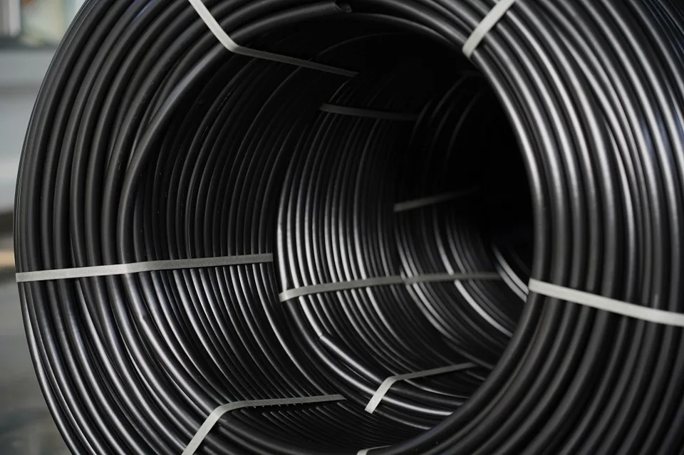HDPE pipe coils in the production area at Bukan Pipe