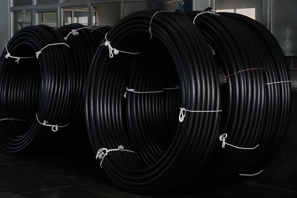 Manufactured PE pipes in the Bukan Pipe production yard