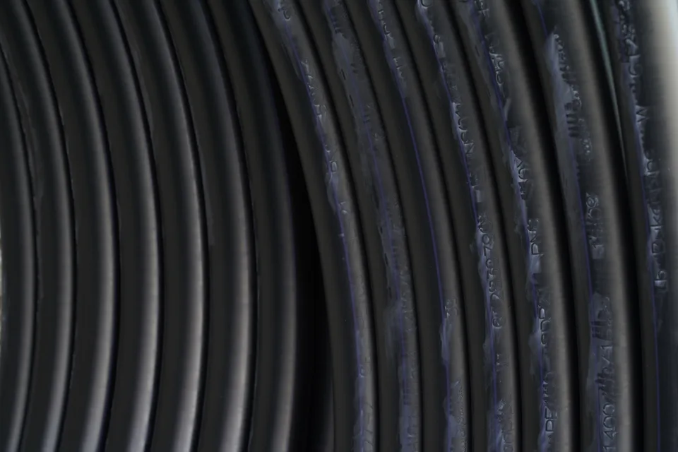 Polyethylene pipe products in the open yard at Bukan Pipe