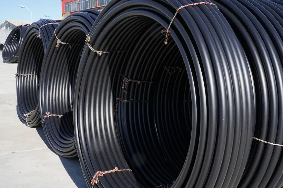 Coiled HDPE pipe products at the Bukan Pipe factory