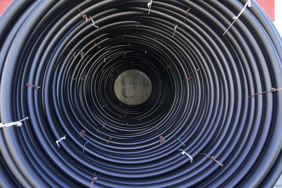 Part of the HDPE pipe production output at Bukan Pipe