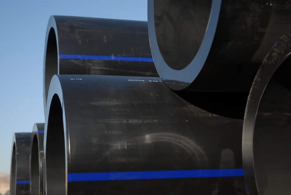 Manufactured PE pipes in the Bukan Pipe production yard