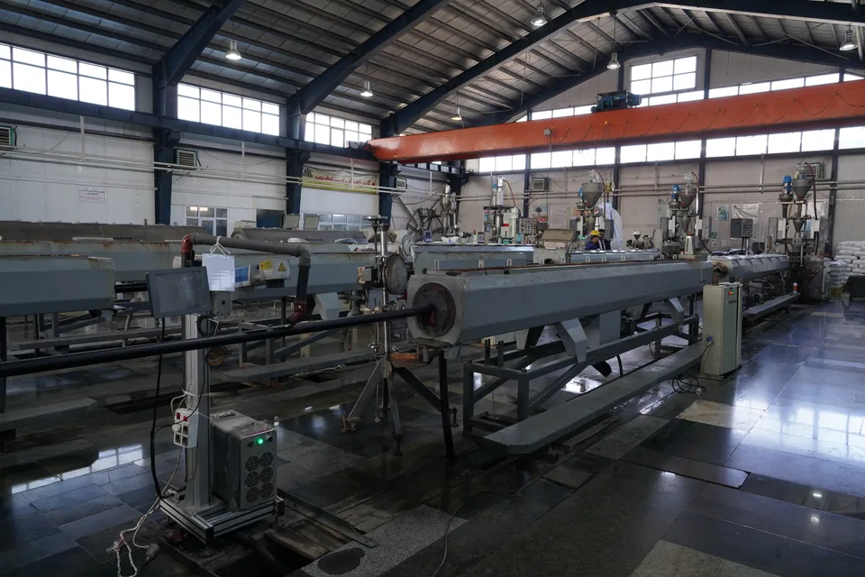 HDPE pipes in the factory warehouse space
